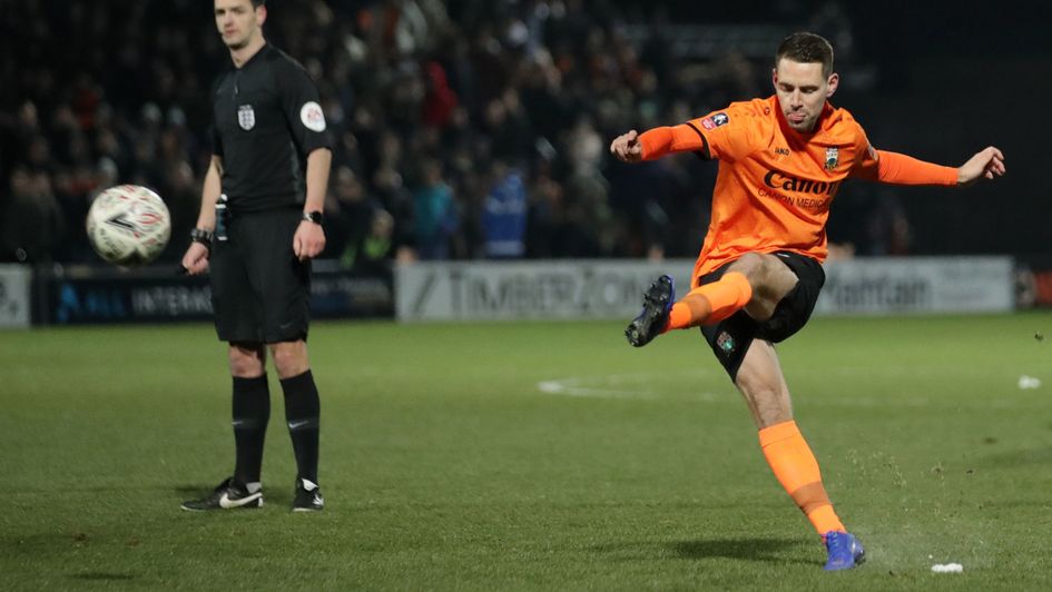 Dan Sparkes of Barnet scores a magnificent free kick