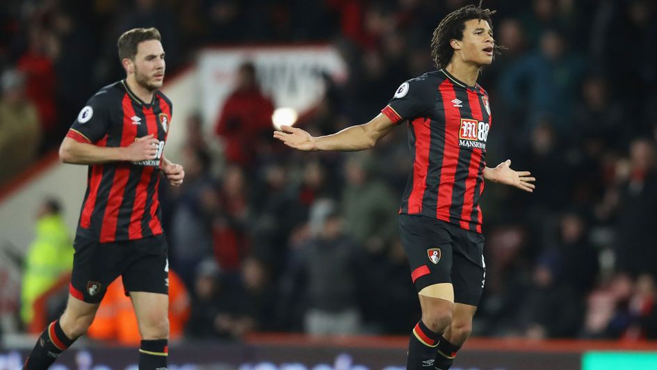 Nathan Ake of Bournemouth scores against Watford