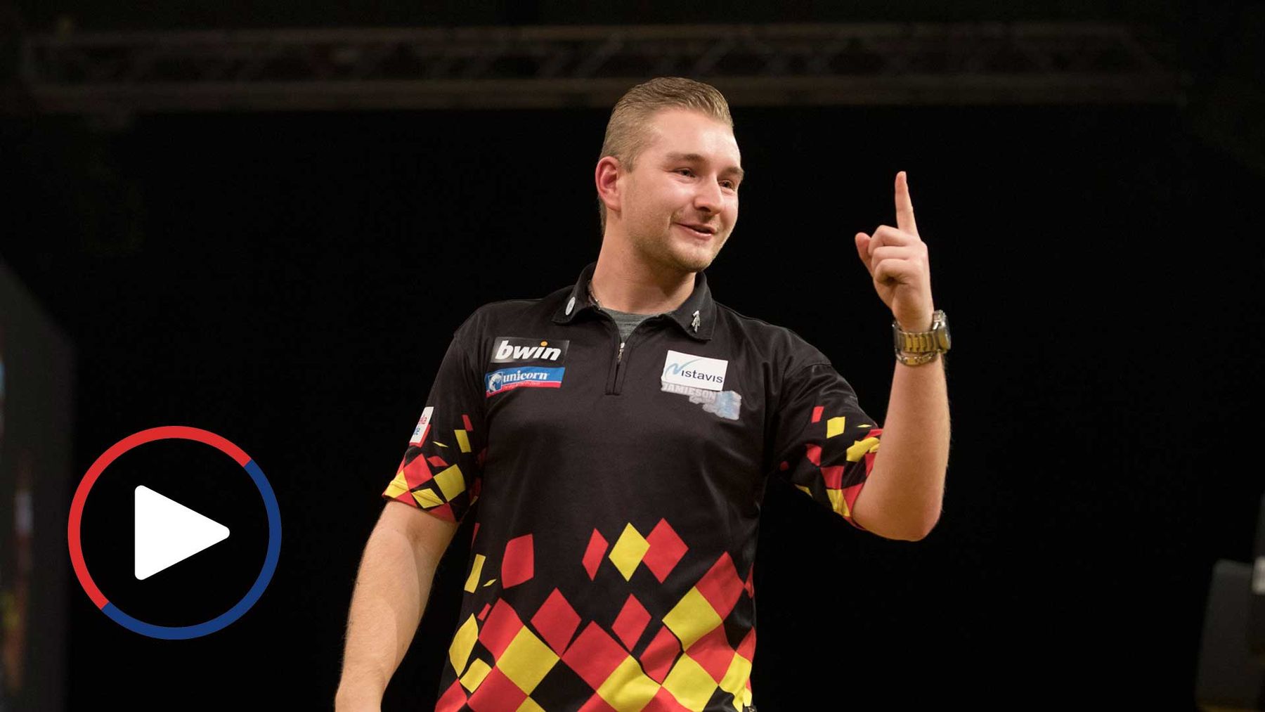 Watch Dimitri van den Bergh hits a ninedarter at the Grand Slam of Darts