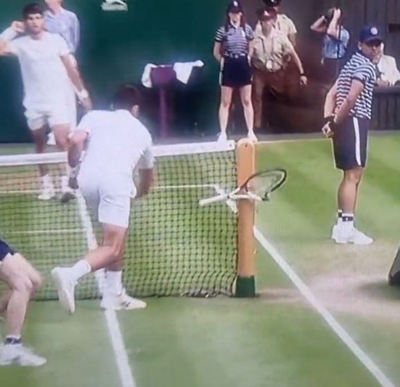 Watch Novak Djokovic smash his racket against the Wimbledon net post ...