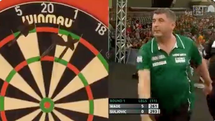 Mensur Suljovic opted for double 12 at the start of his fourth visit of the leg