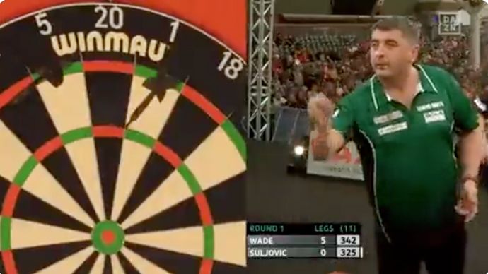 Mensur Suljovic opted for double 12 at the start of his third visit of the leg