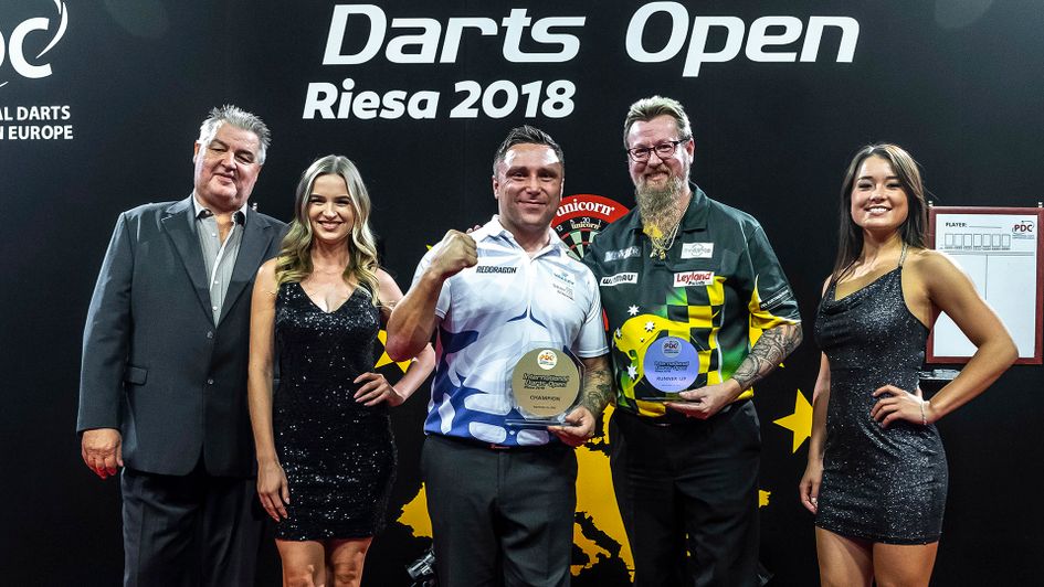 The trophy ceremony at the International Darts Open (Picture: Michael Braunschadel PDC Europe)