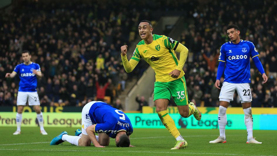 Adam Idah celebrates his goal against Everton