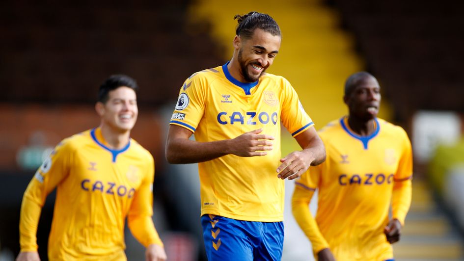 Dominic Calvert-Lewin celebrates his early goal against Fulham