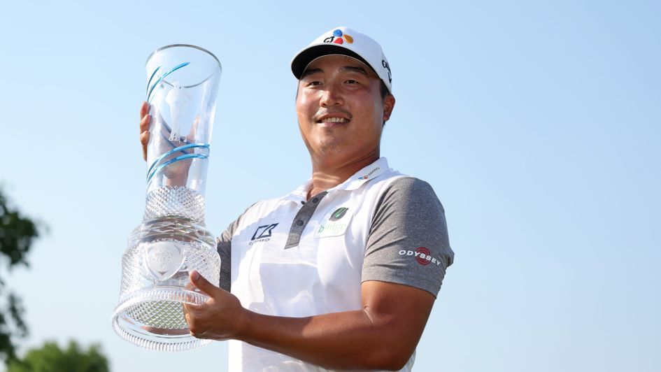 K.H. Lee of South Korea poses with the Byron Nelson trophy