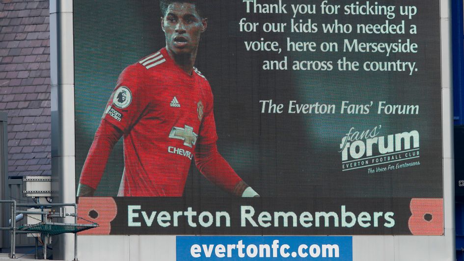 Everton paid tribute to Marcus Rashford's free school meals campaign before the match