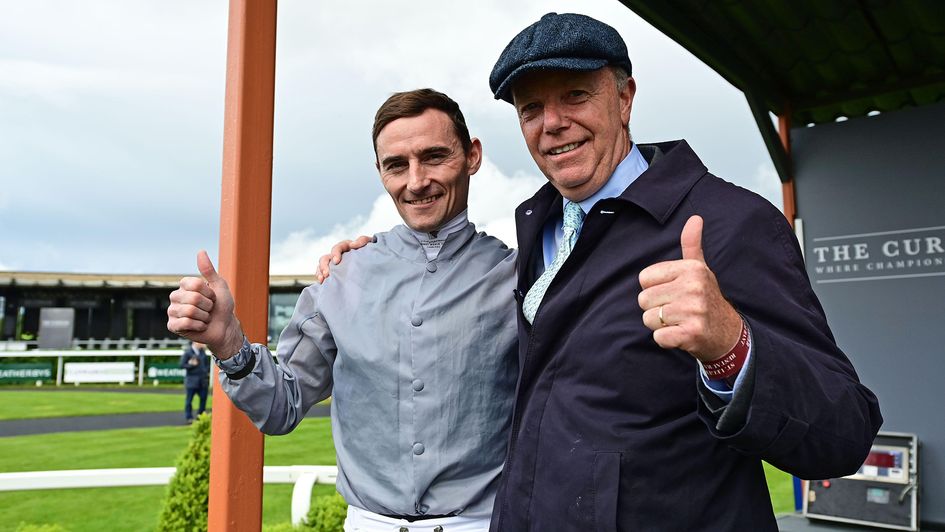 Karl Burke and Danny Tudhope enjoy the moment at the Curragh
