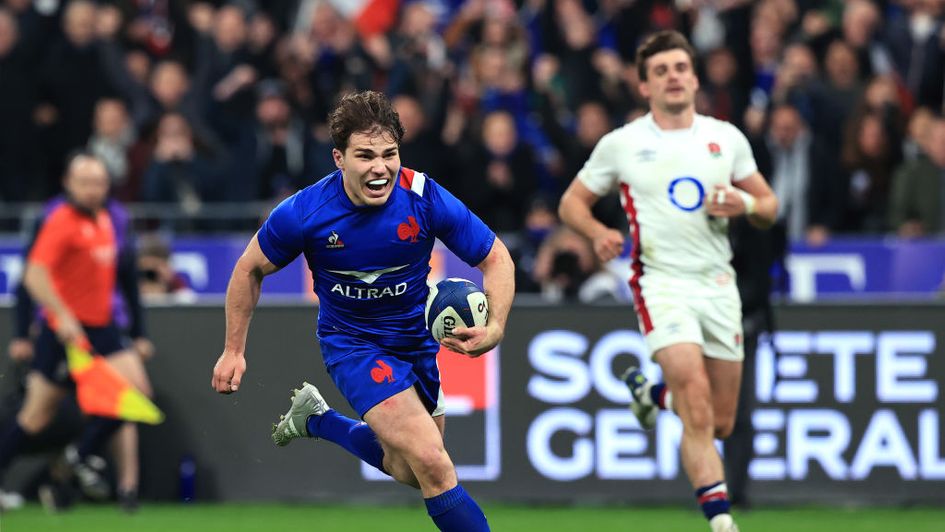 Antoine Dupont scores the try that effectively sealed a Grand Slam for France