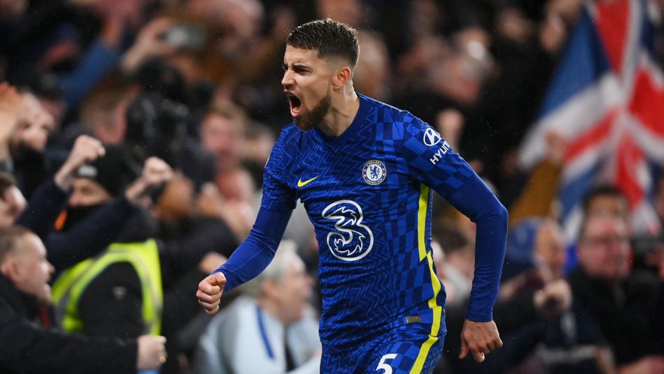 Jorginho celebrates his second penalty against Leeds