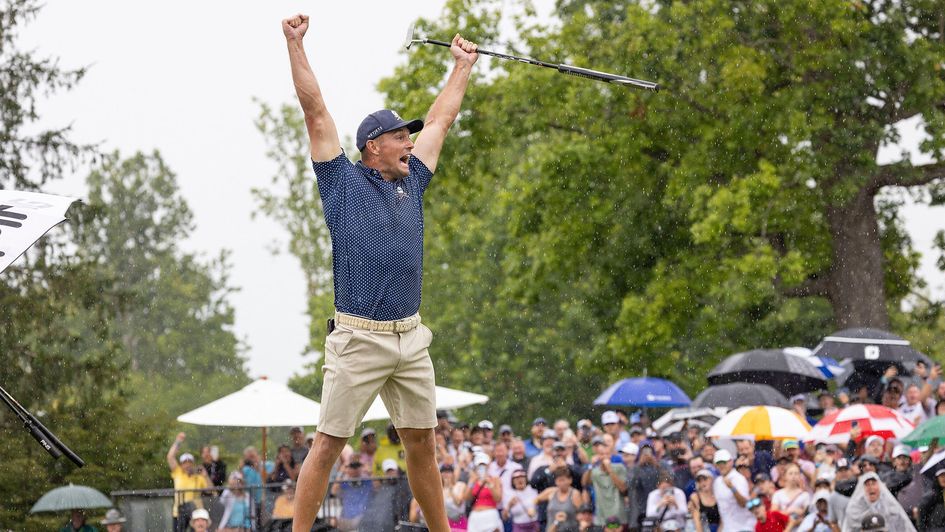 Bryson DeChambeau celebrates his 58