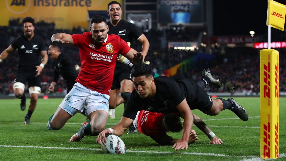 Rieko Ioane crosses for the first of his two tries