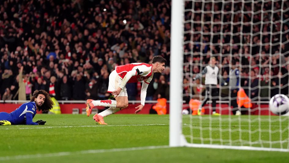 Arsenal's Kai Havertz scores their side's third goal of the game against Chelsea