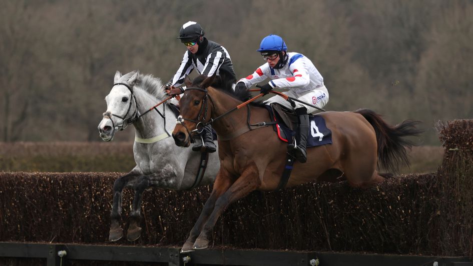 War Lord (left) jumps to victory at Lingfield