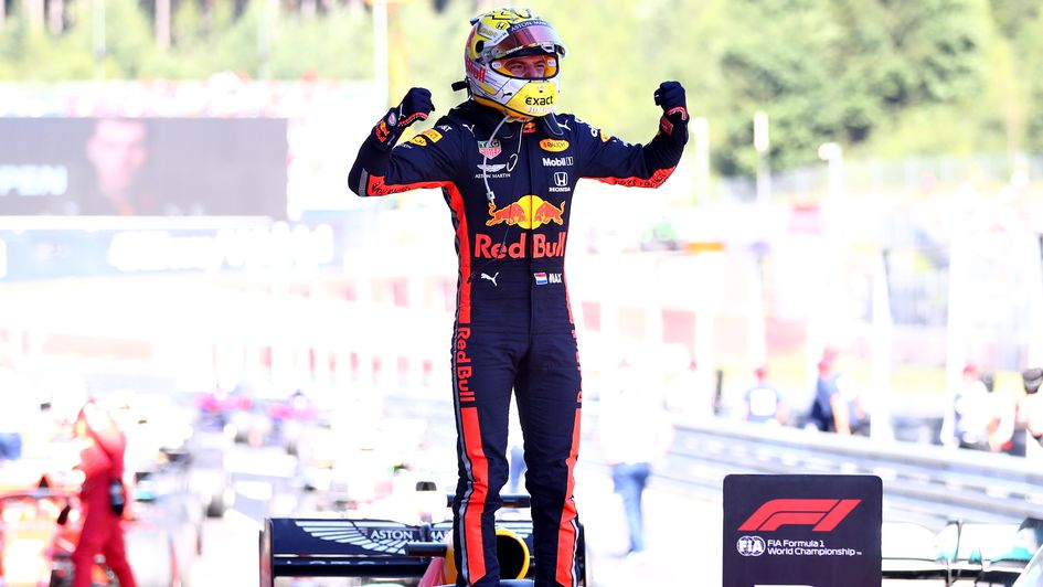 Max Verstappen celebrates his win in Austria