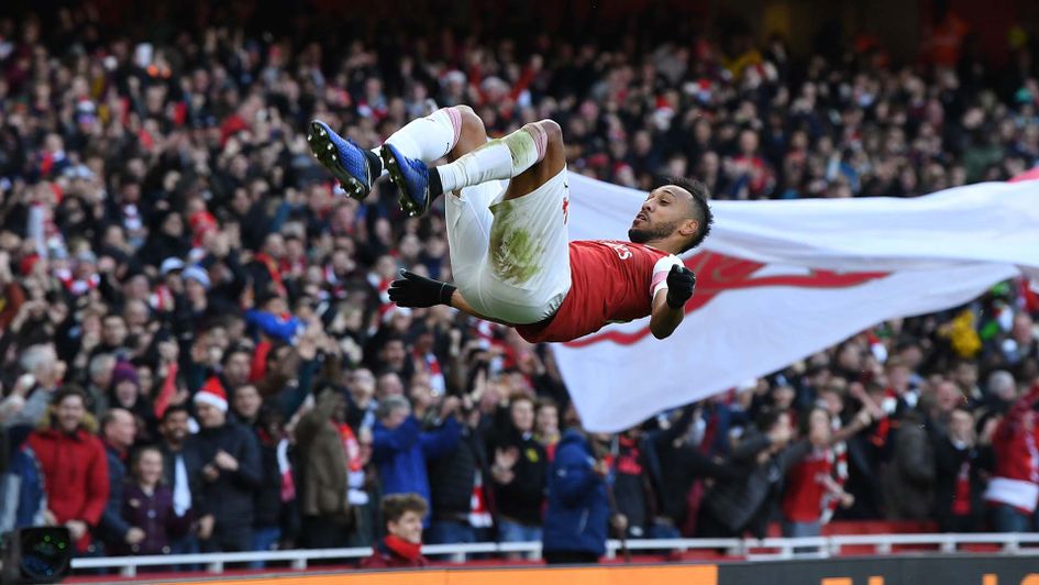 Pierre-Emerick Aubameyang celebrates a goal for Arsenal