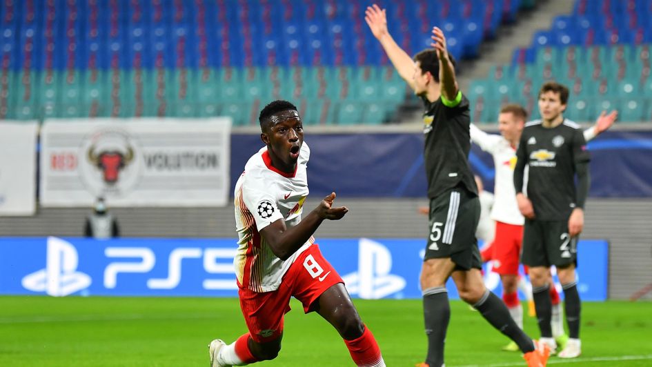 RB Leipzig's Amadou Haidara scores against Man Utd