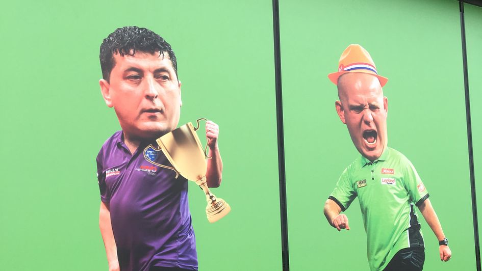 Amusing promotional images of Mensur Suljovic and Michael van Gerwen