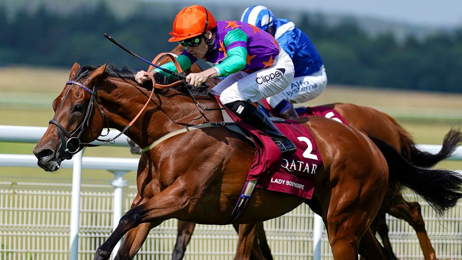 Lady Bowthorpe wins the Qatar Nassau Stakes under Kieran Shoemark