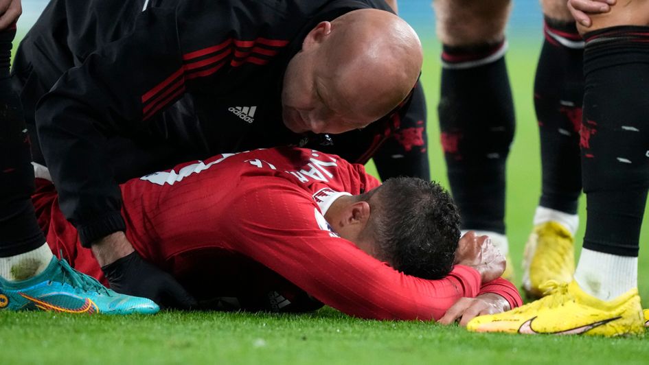 Raphael Varane lays stricken by his injury