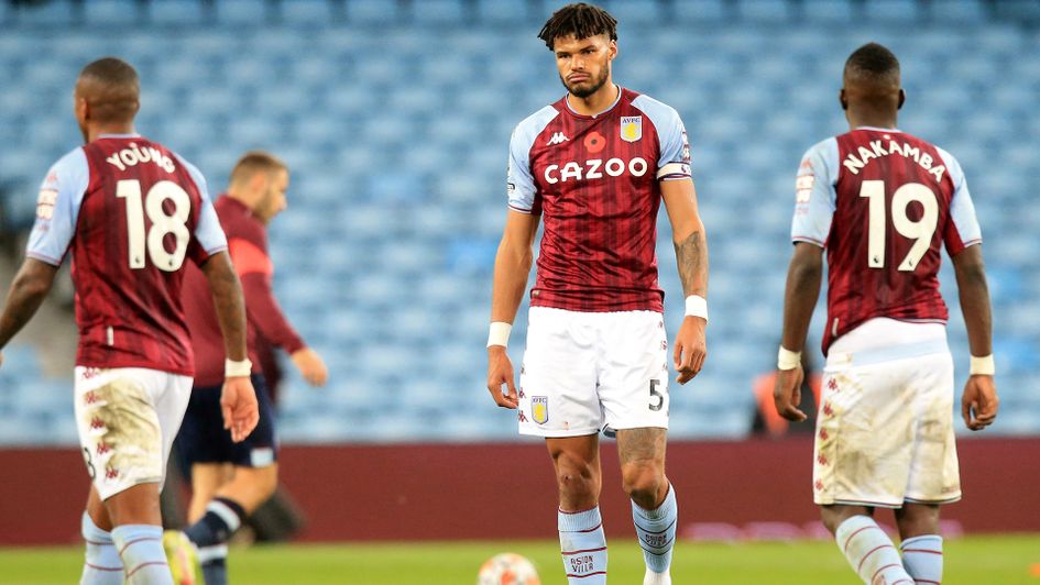 Tyrone Mings reacts following the defeat to West Ham