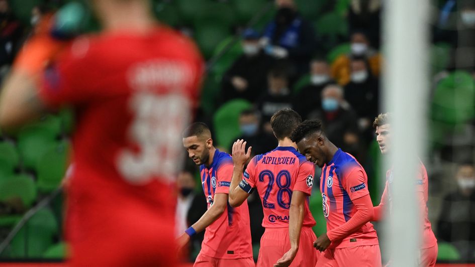 Chelsea celebrate Callum Hudson-Odoi's goal