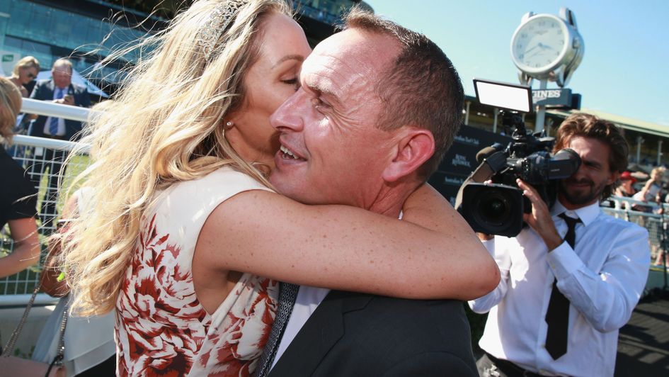 Winx's trainer Chris Waller celebrates her latest win