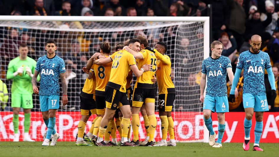 Wolves celebrate Adama Traore's goal against Tottenham