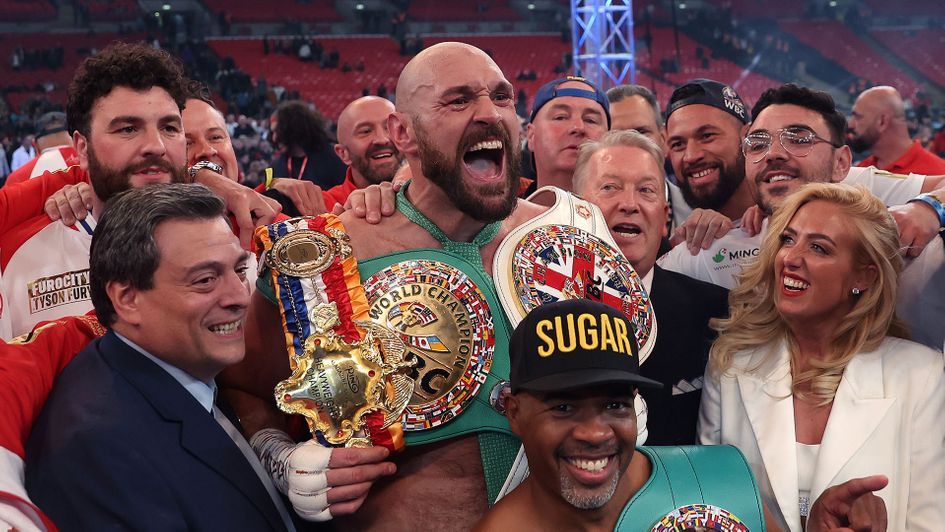 Tyson Fury celebrates his victory