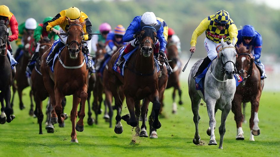 Trawlerman (white cap) wins the Ebor under Dettori