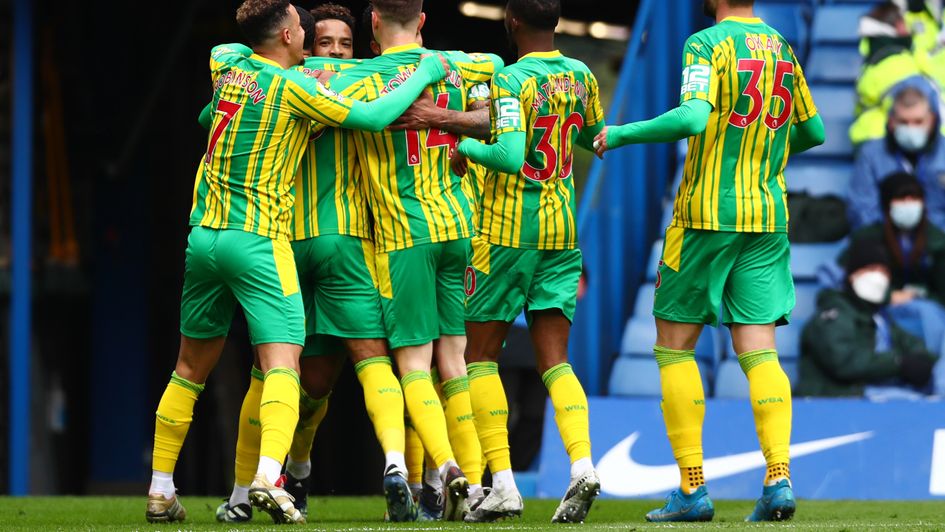 West Brom celebrate Matheus Pereira's second goal against Chelsea