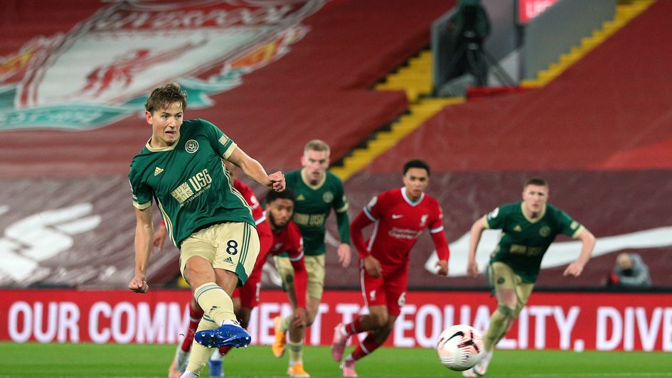 Sander Berge scores at Anfield