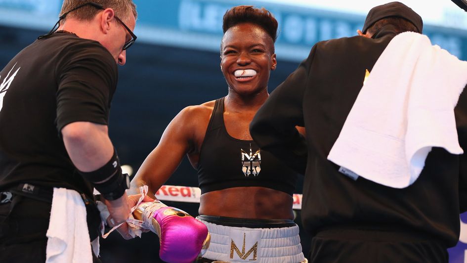 Nicola Adams looks on after stopping Soledad Del Valle Frais at Elland Road
