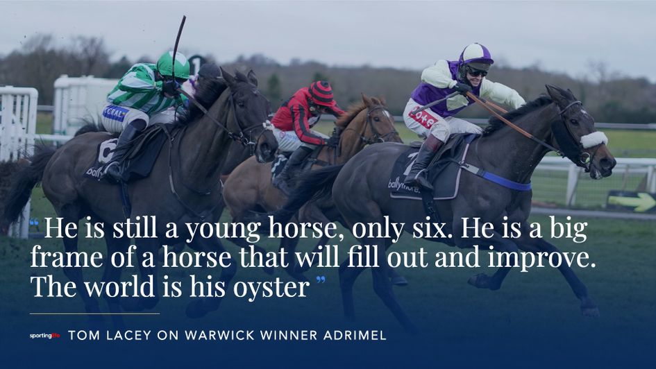 Tom Lacey is clearly delighted after Adrimel's Warwick win