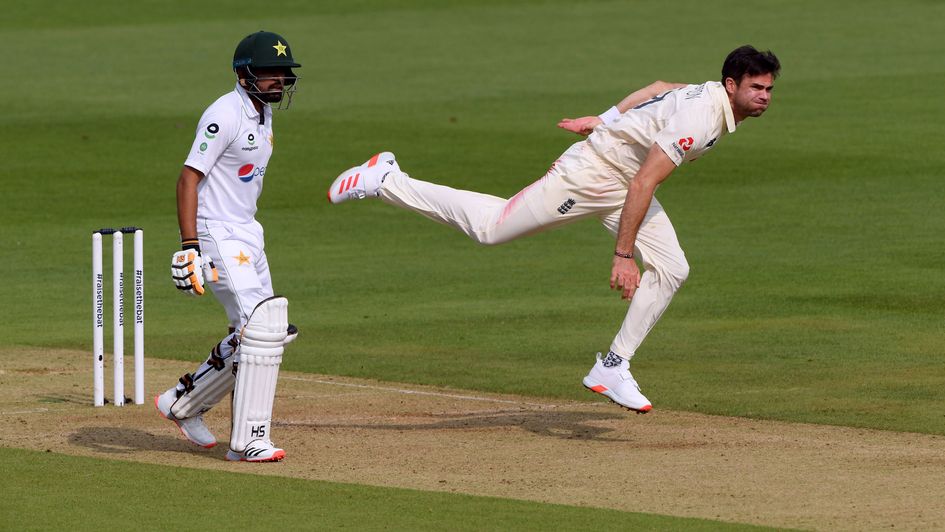 James Anderson bowling on the first day of the Test