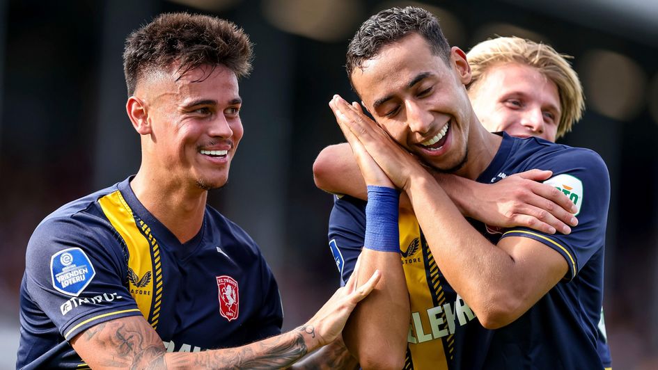 Anass Salah-Eddine celebrates a goal for Twente