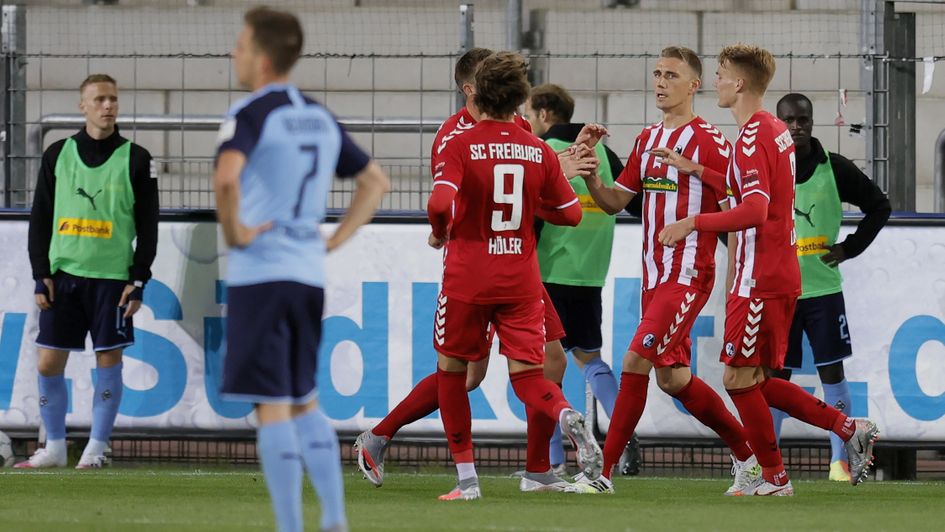 Nils Petersen: Freiburg forward celebrates his goal against Borussia Monchengladbach
