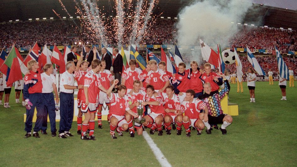 The Denmark team celebrate their shock 1992 European Championship victory