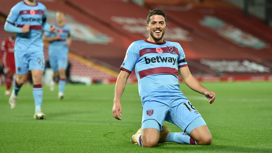 Pablo Fornals celebrates his goal against Liverpool