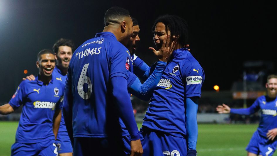 AFC Wimbledon players celebrate