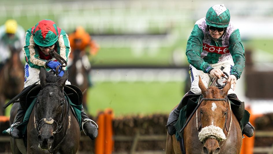 Make Me A Believer (left) rallies to win at Cheltenham