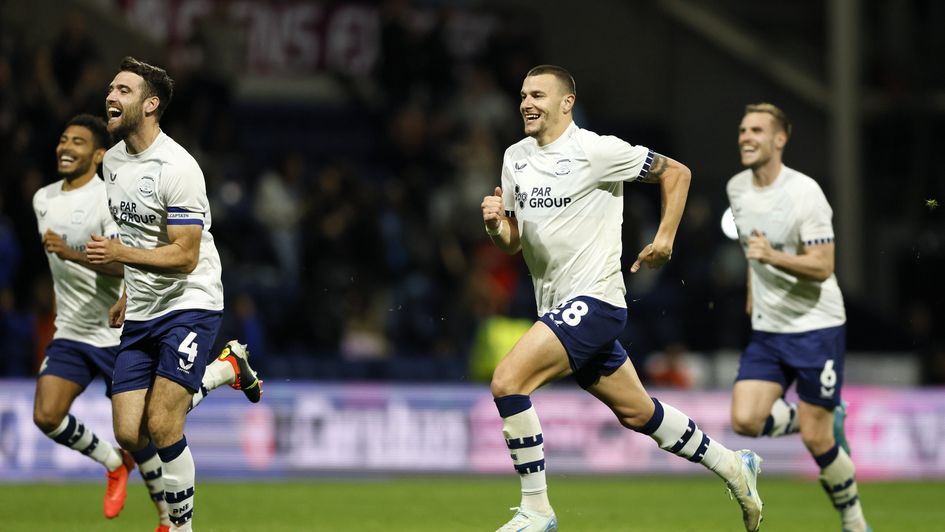 Preston celebrate their shootout win over Fulham