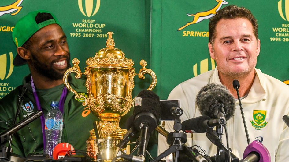 South Africa captain Siya Kolisi, left, and director of rugby Rassie Erasmus