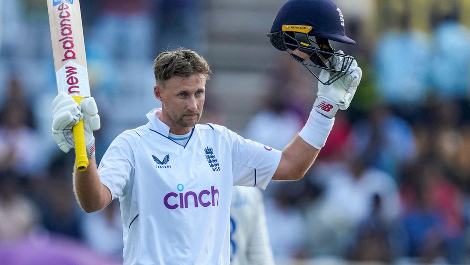 Joe Root celebrates reaching his century