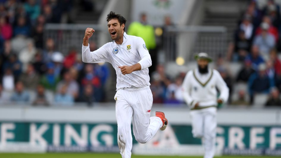 Duanne Olivier celebrates the wicket of Ben Stokes