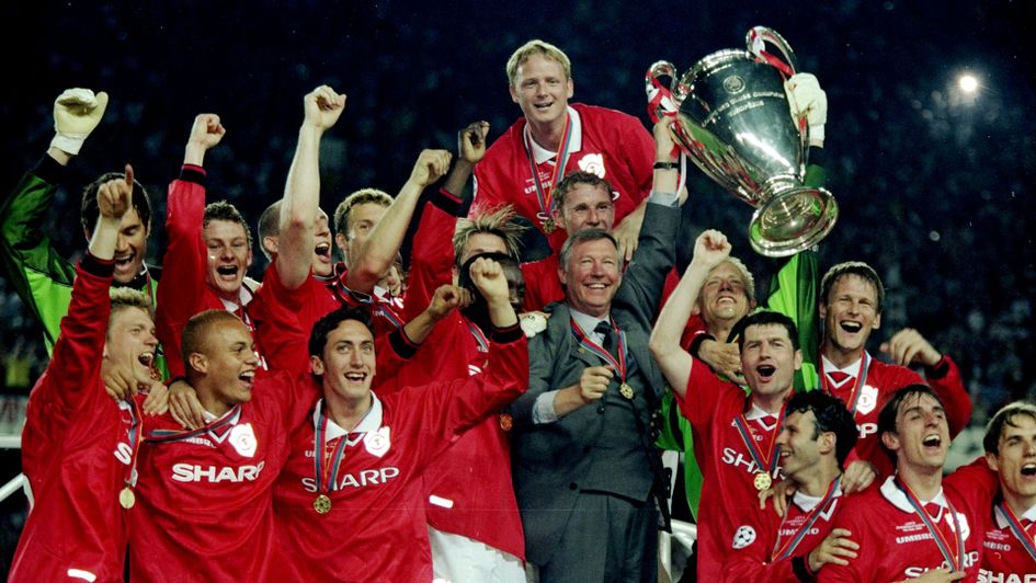 Manchester United's class of 99 with the European Cup