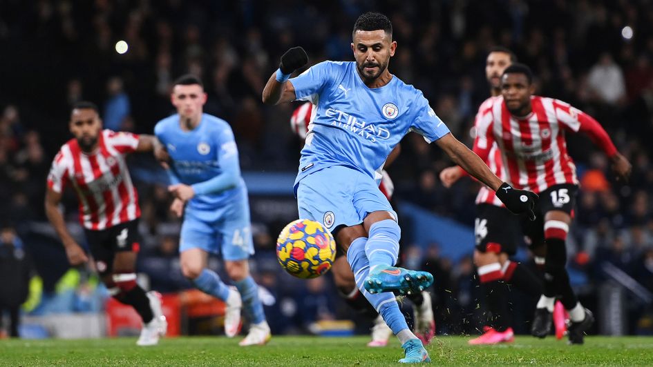 Riyad Mahrez scores against Brentford