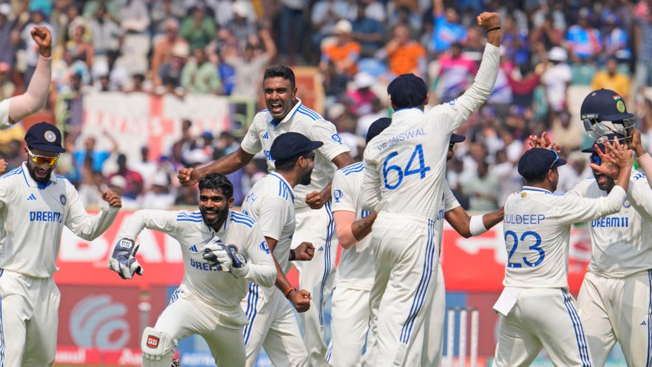 India celebrate victory in the second Test in Visakhapatnam
