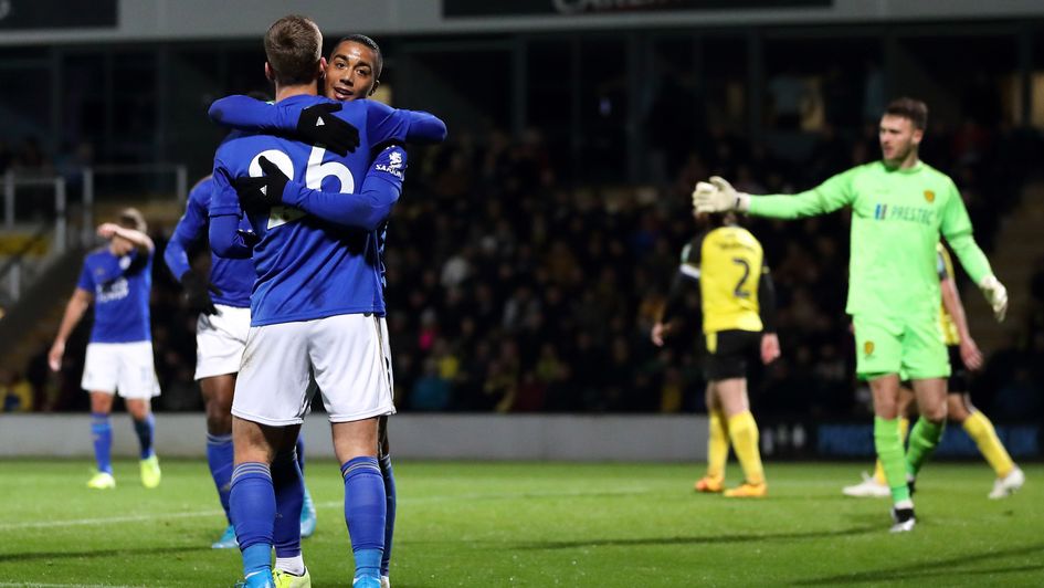 Celebrations for Leicester's Dennis Praet (number 26) and Youri Tielemans in the Carabao Cup against Burton