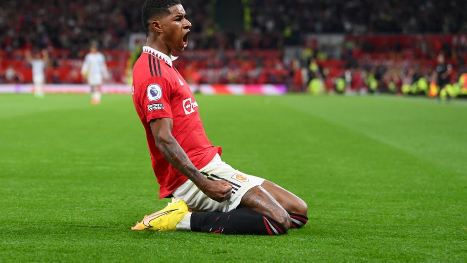 Marcus Rashford celebrates after doubling United's lead